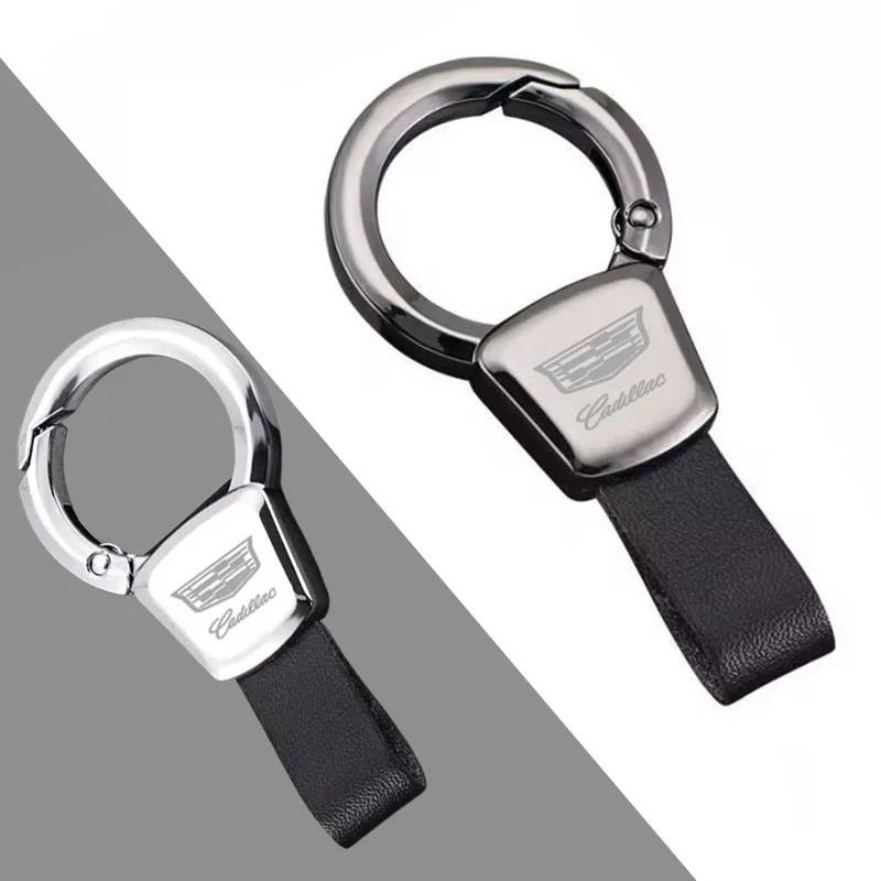 For Cadillac Logo ATS BLS CT4 CT5 CTS ESCALADE SLS SRX XT5 XT6 XTS Luxury Keychain Car Key Holder Leather Alloy Rings Pendant