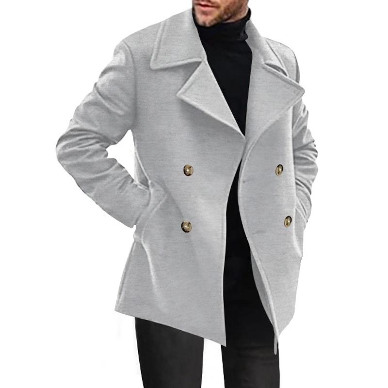 Autumn and Winter New Trench Coat Business Men s Woolen Mid-length Trench Coat Double Breasted Casual Trench Coat S серый