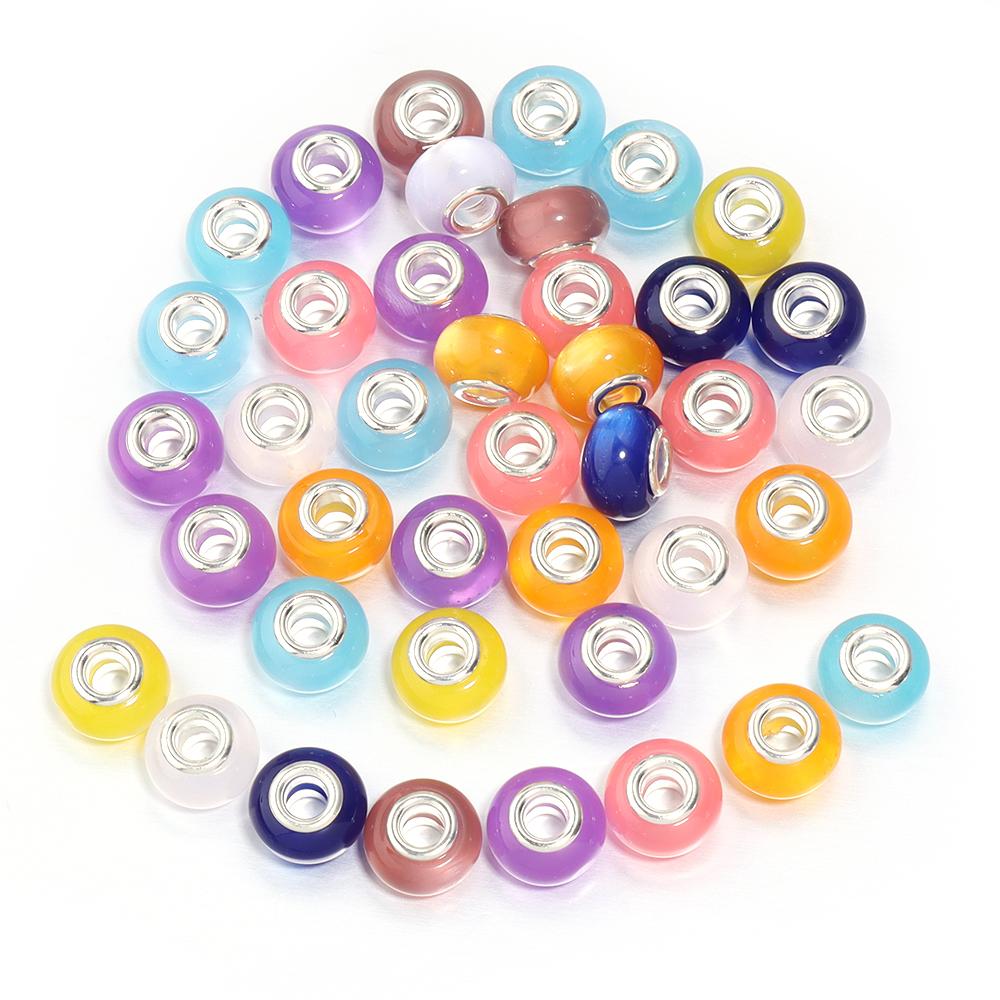 20Pcs Resin Round Large Hole Beads Imitation Cat Eye Stone Glossy Loose Beads for Jewelry Making Findings DIY Bracelet Necklace