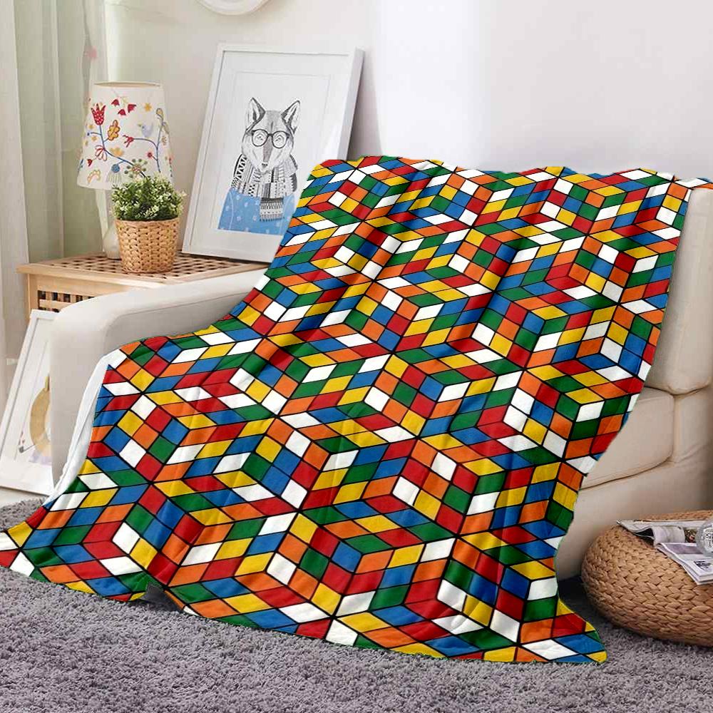 Color Blocks Flannel Blanket Throw Blanket Soft Warm Sofa Bed Camping home Decor Unique Christmas Gift C9261229