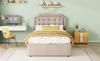 Children's Bed 90x200cm Slatted Frame Nightstand Upholstery Rivets Double Drawers Linen Adults Youth Without Mattress