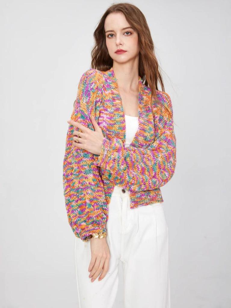 High-End European Floral V-Neck Long-Sleeve Knitted Cardigan for Women