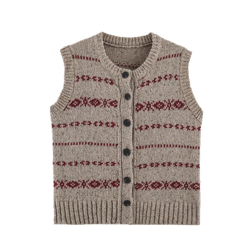 Womens 2026 Fall Vintage Knit Vest Sleeveless Cardigan Geometric Loose Fit