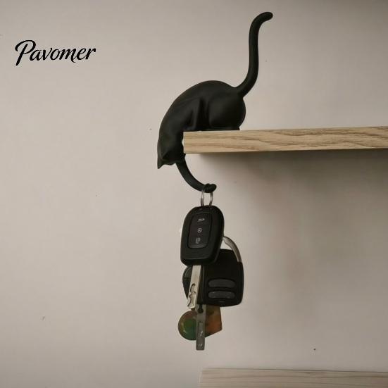 Modern Entryway Decor Cat Hook with Lantern, 3D Printed LED Light Decorative Handmade Craft Wall Hook, Creative Shelf for Bookshelf Desk And