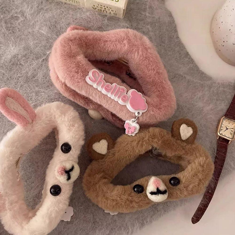 Grampo de cabelo de pelúcia de dupla face, grampo de cabelo de urso de pelúcia de desenho animado, orelha de coelho, clipe de tubarão, feminino/meninas