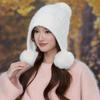 Fleece Kaninchenfell Gestrickte Thermomütze Damen Herbst und Winter Mode Pompon Ohrenschützer Wolle Pullovermütze