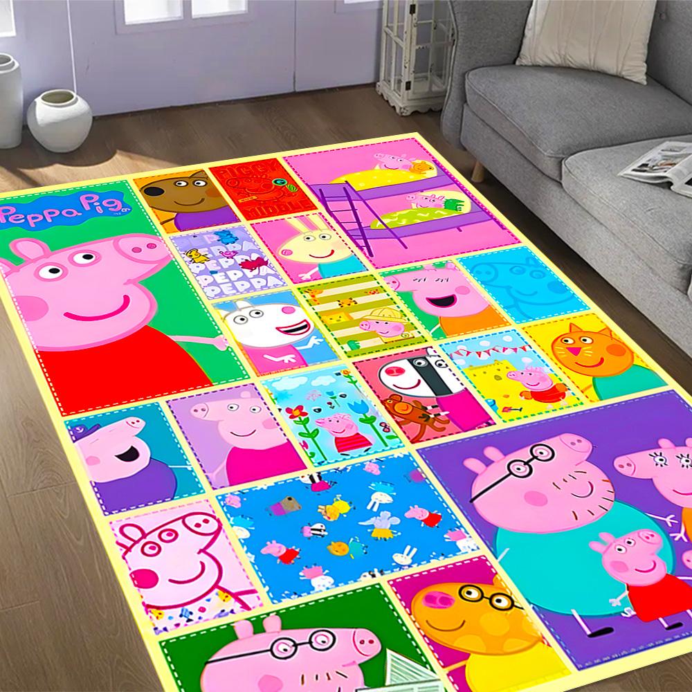 Peppa Pig's Colorful World Themed Anti-Slip Rugs - Polyester Home Decor, Suitable for Bedrooms, Living Rooms, Doorways, Studios, and Decorations