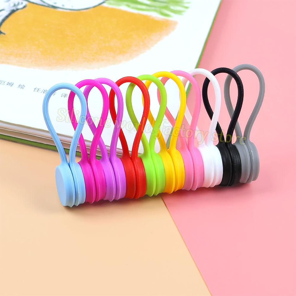

SW 10PCS Reusable Silicone Cable Organizer Magnetic Cable Management Ties USB Data Cord Earphone Wire Winder Protector Stand