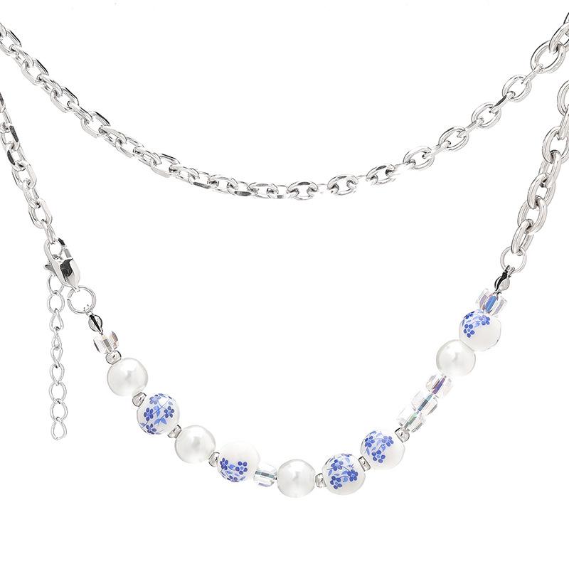 Original Blue & White Porcelain Titanium Steel Clavicle Chain: Chinese Style Hip Hop Necklace for Men & Women