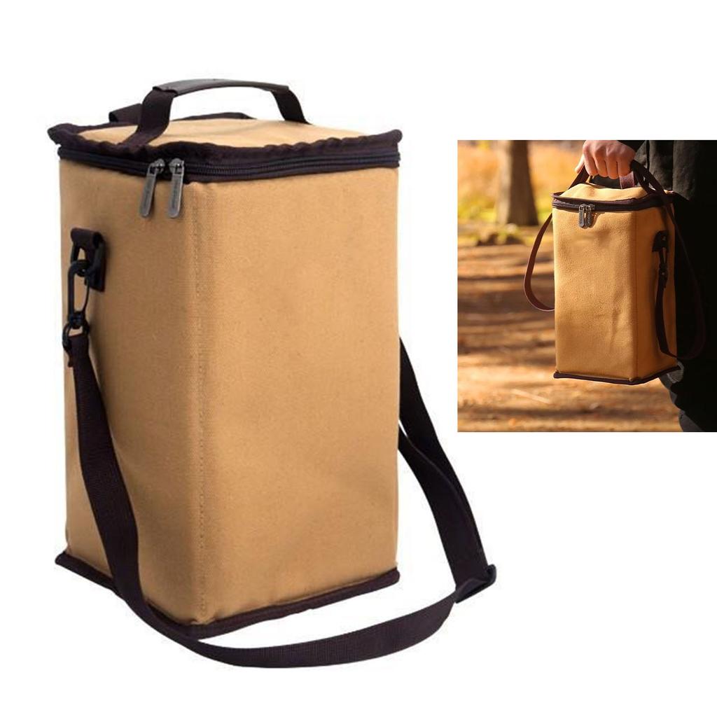 Camping Light Storage Bag Canvas Large Capacity Outdoor Camping Lamp Bag with Detachable Shoulder Strap Small Square