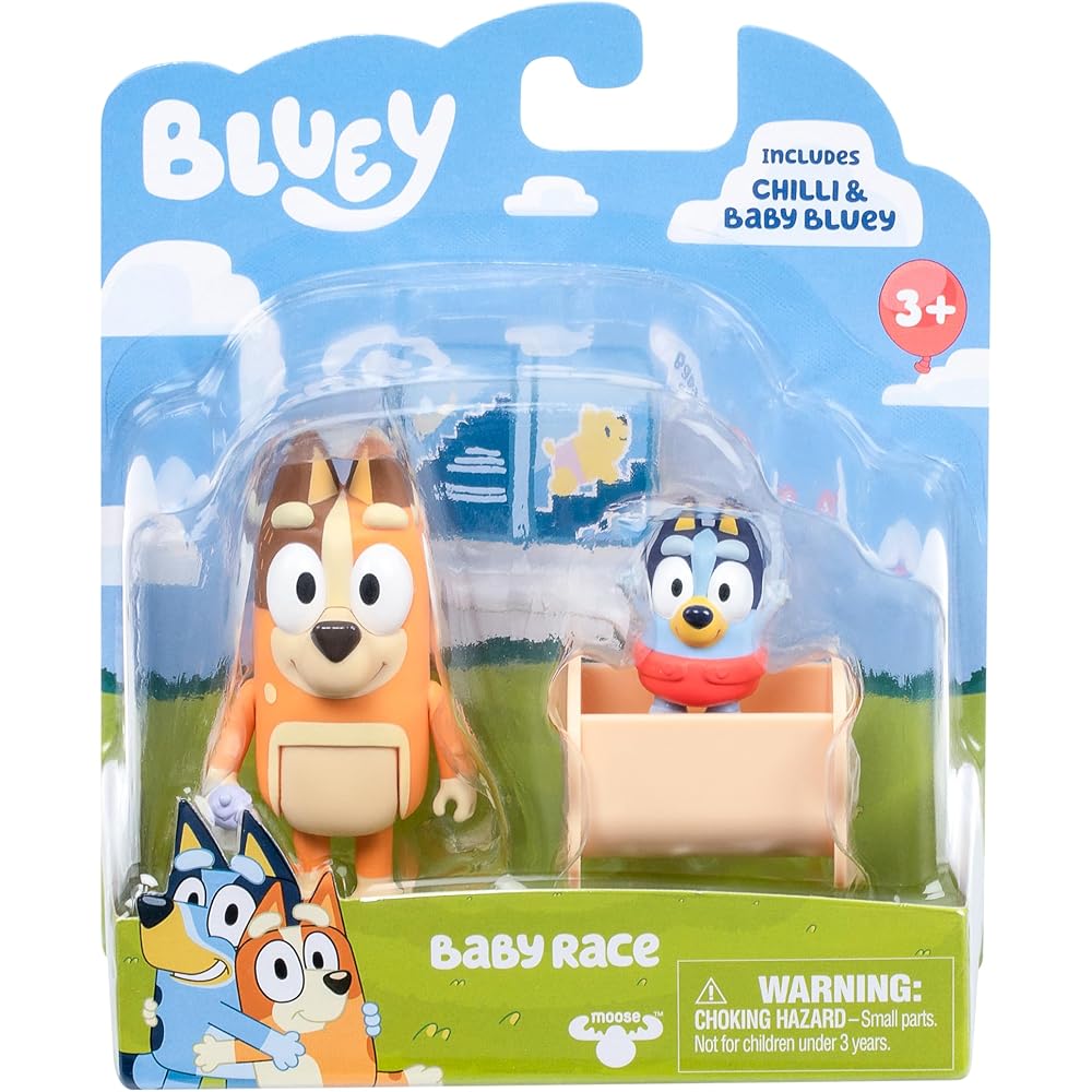 

BLUEY Figure 2-Pack Baby Race | 2-Figure Pack with Chili and Baby and Cradle Accessories, 17616