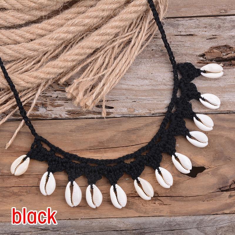 Bohemian Shells Necklaces for Women Handmade Woven Rope Chain Choker Necklace Summer Beach Beaded Necklaces Jewelry.