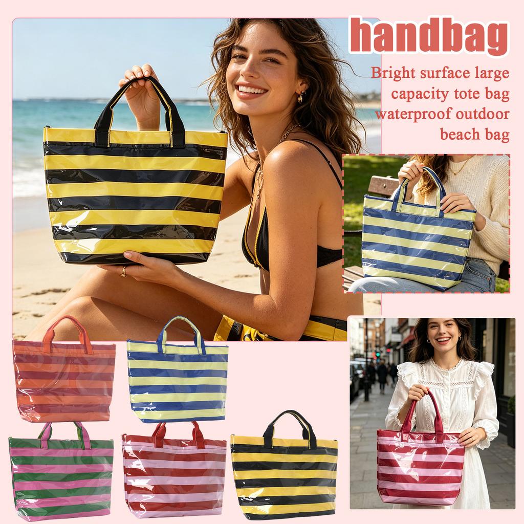 Striped Large Capacity Bag Beach Bag for Women Casual Summer Travel Shoulder Bag Lightweight