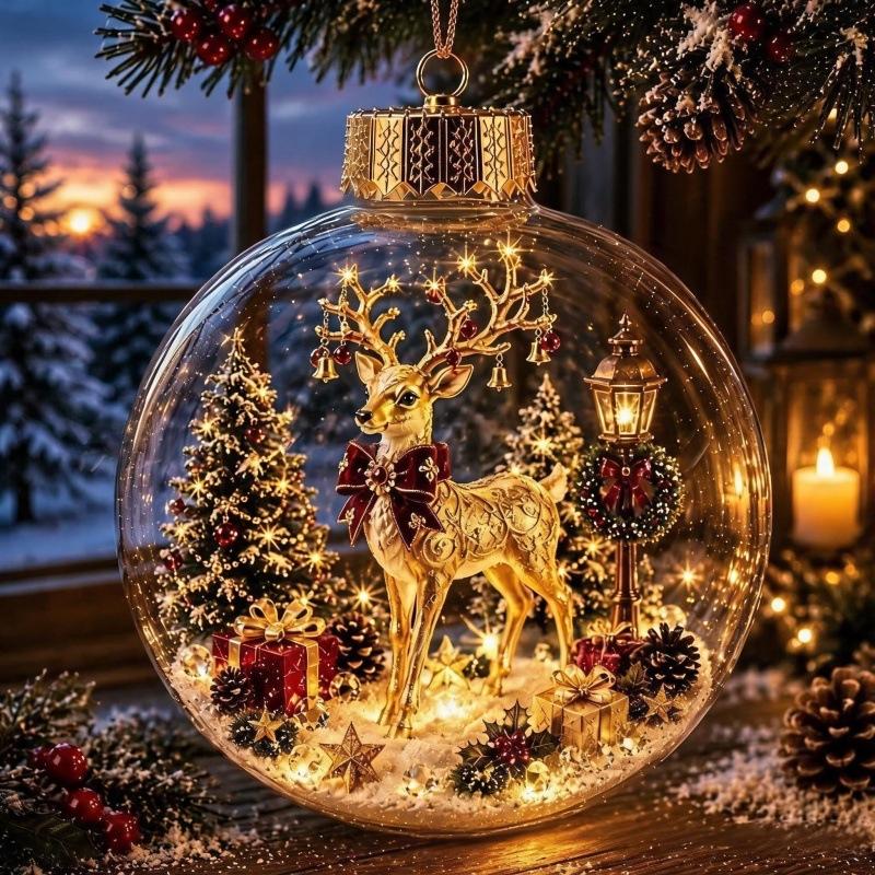 With lights Christmas ball ornament holiday home pendant ornament gift Christmas ball elk model