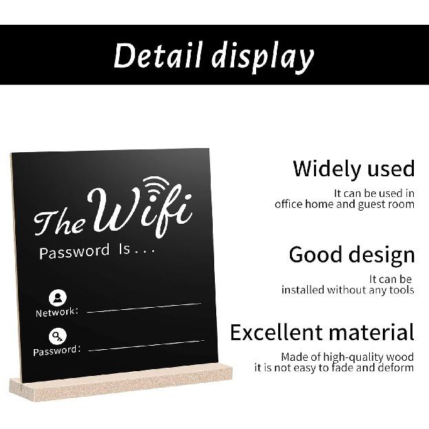 Premium Thick Wooden WiFi Password Sign With Pen - Freestanding Chalkboard Style Board for Home Office Restaurant Cafe, Table Centerpiece Decor with 