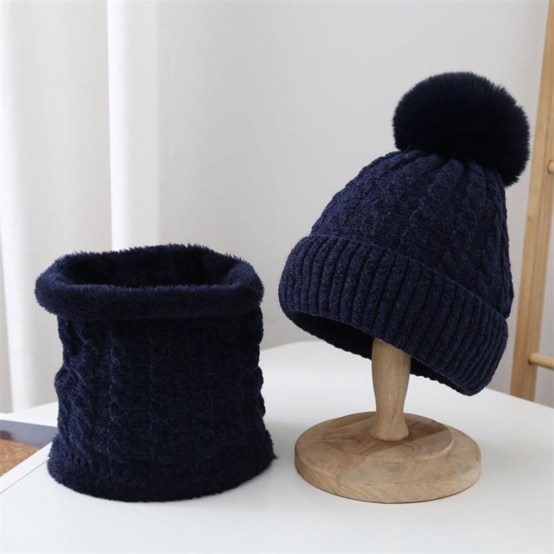 Hat Women's Winter Warm Shelter Knitted Hat Set Fleece Thickened Ear Protectors Fashion Scarf Pullover Hat