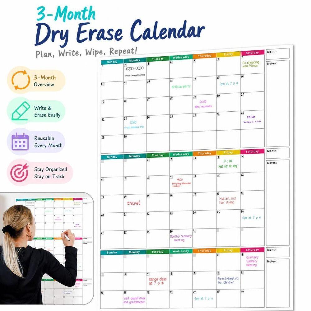 Dry Erase 3 Months Calendar Large Size Schedule Planning Table Hot Wall Calendar  Family Planning