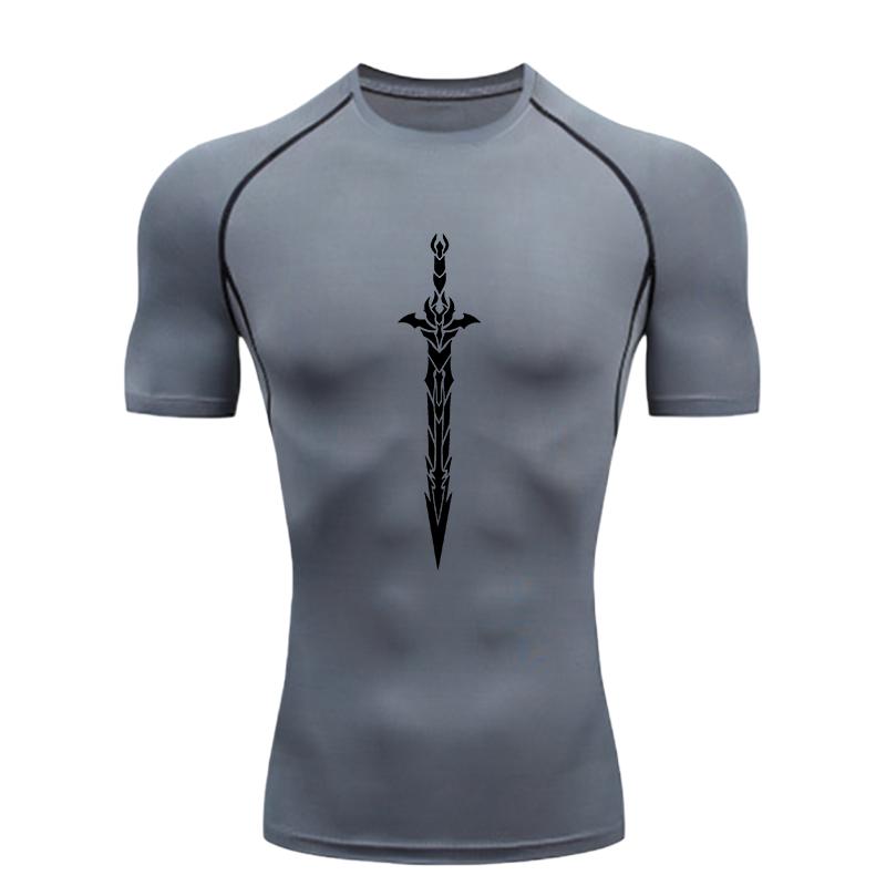 Black Sword Design Men's Sports T-Shirt Training Fitness Compression Workout T-Shirt Quick Dry Short Sleeve