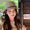 Korean Style Flat Top Cowboy Cap Flat Brim Panama Hat Retro Straw Woven Hat  Spring Summer