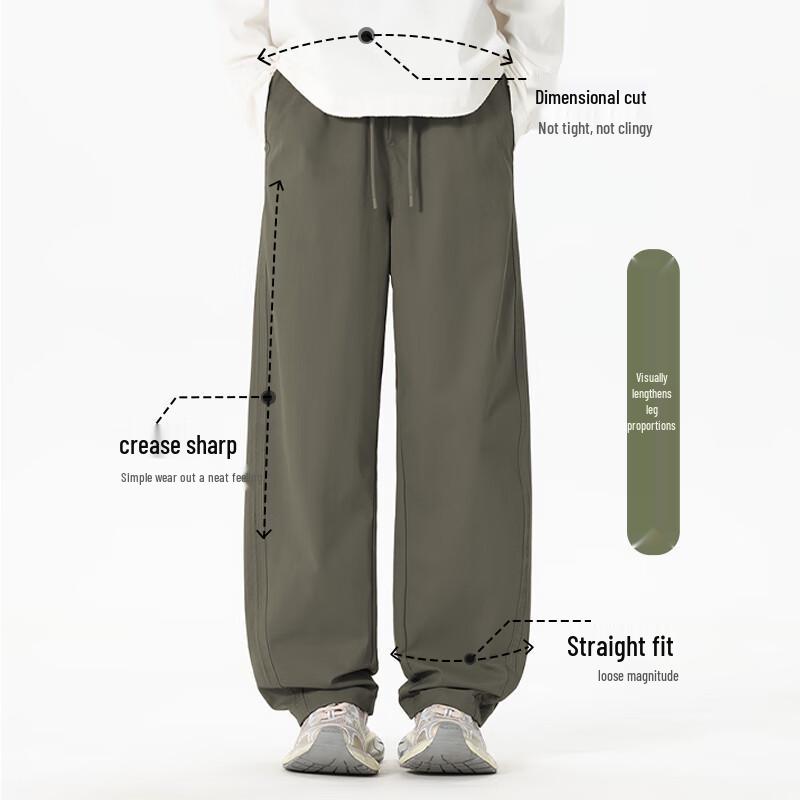 MINISO Men's Retro Relaxed Straight-Leg Curved-Cut Casual Pants