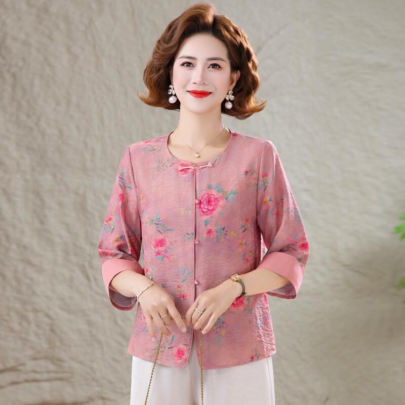 Chinese Style Floral Summer Top for Middle-Aged Women