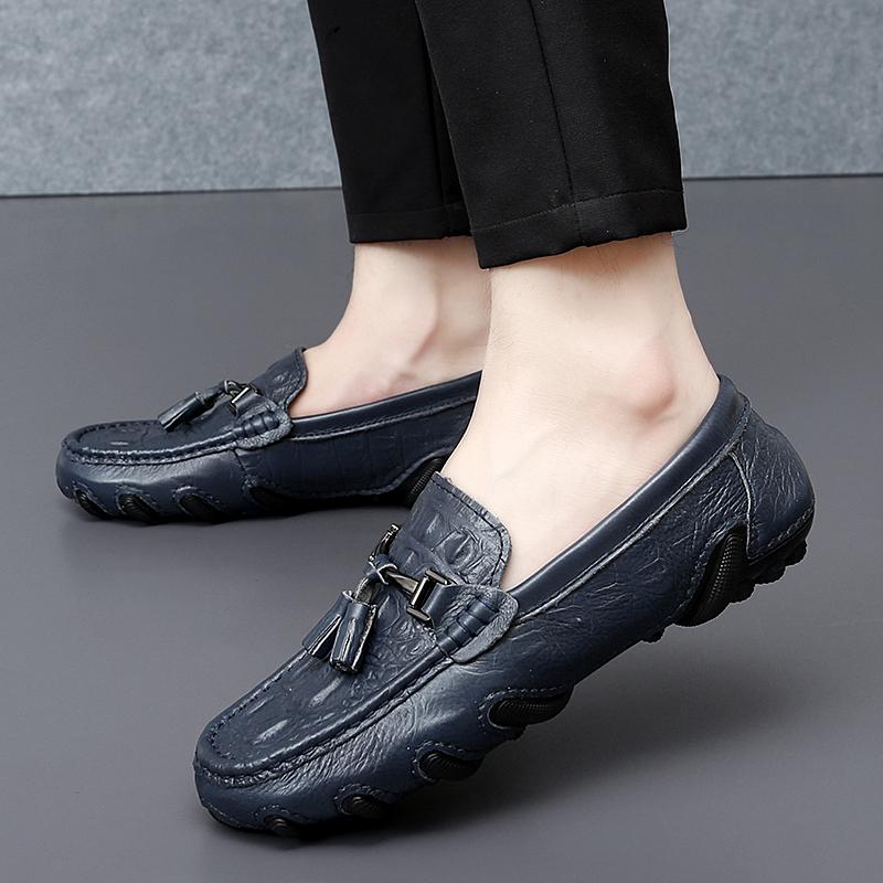 All-match Men Tassel Loafers Outdoor Mens Slip On Shoes High Quality Men Casual Shoe Crocodile Pattern Flats Men Genuine Leather