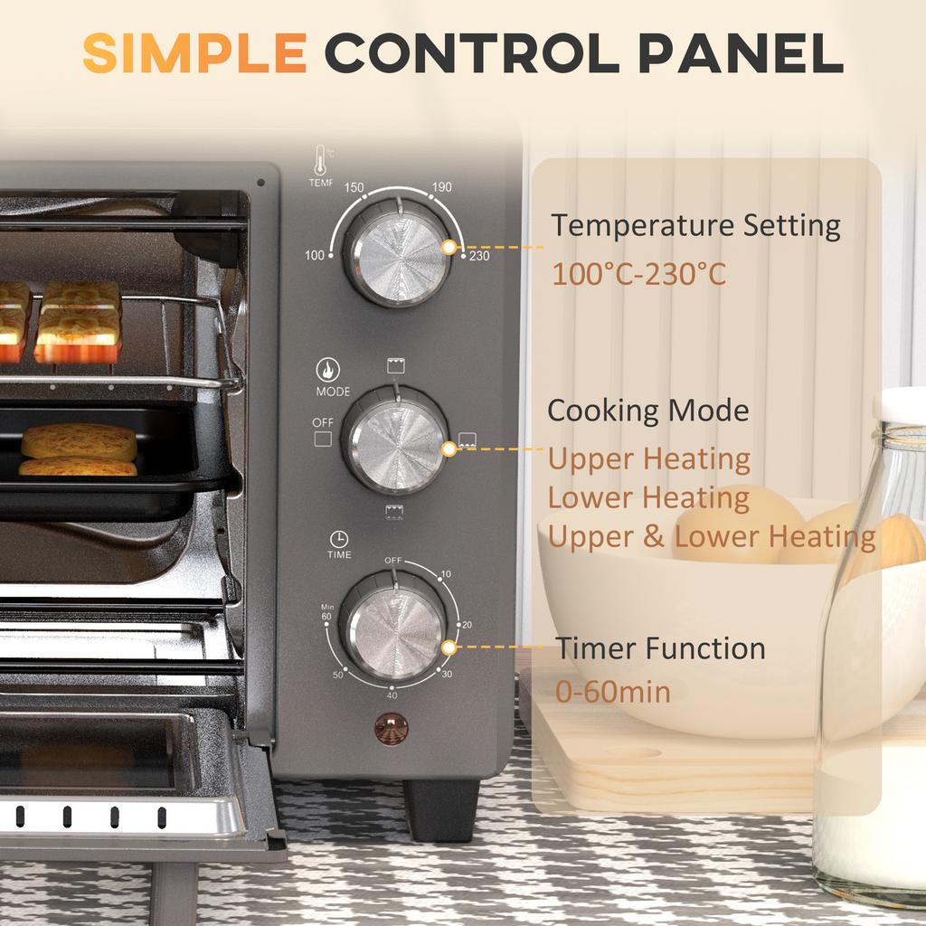 21L Mini Countertop Oven, 100 degrees C-230 degrees C Adjustable Temp - Grey