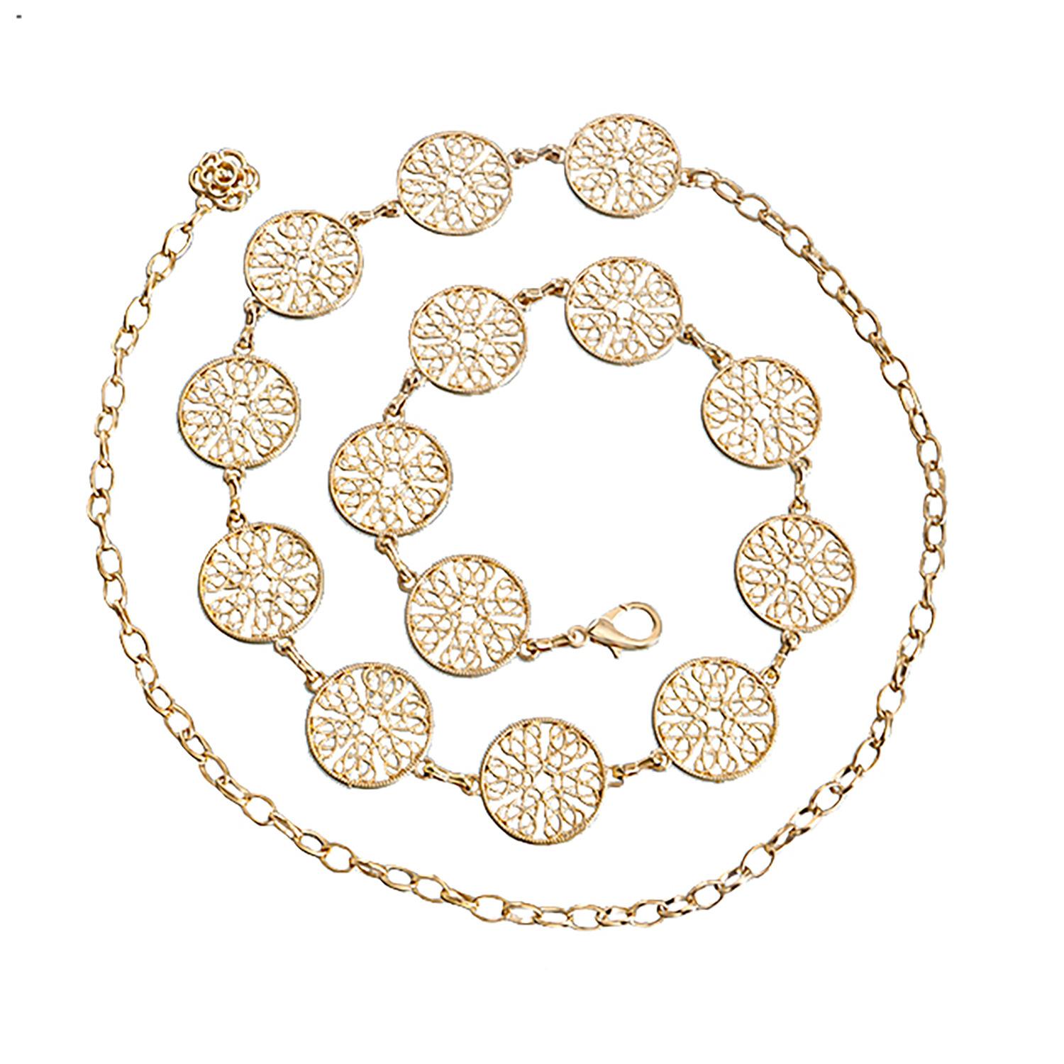 

Dress waist chain, metal leaf hook chain, simple decorative thin belt three optional золотой