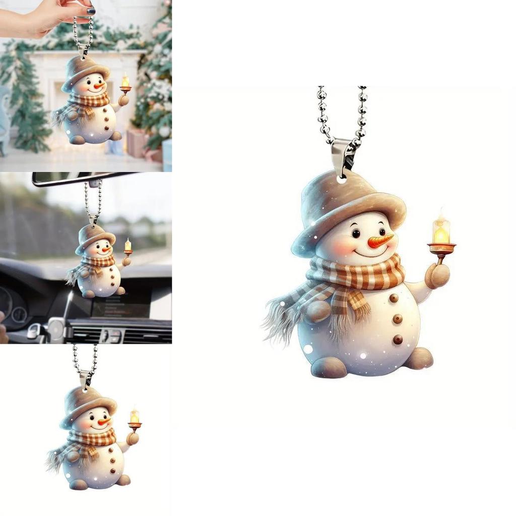 Christmas Cute Handheld Candle Snowman Pattern Acrylic Pendant For Holiday Decor And Gift Idea