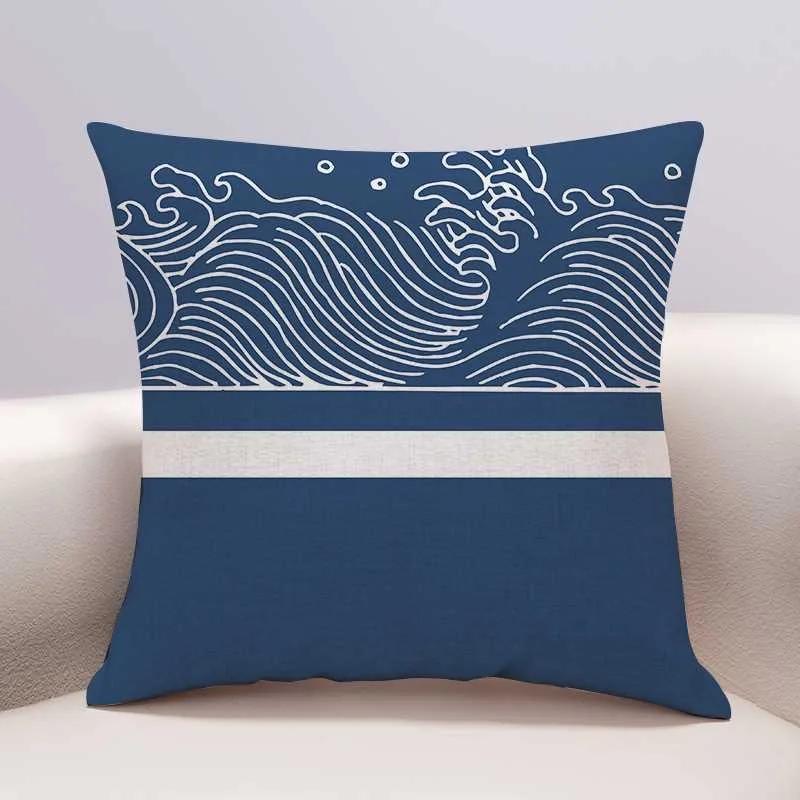 Chinese Wave Pillowcase Sofa Living Room Cushion Cover Bedhead Bedroom Pillow Cover Home Decoration