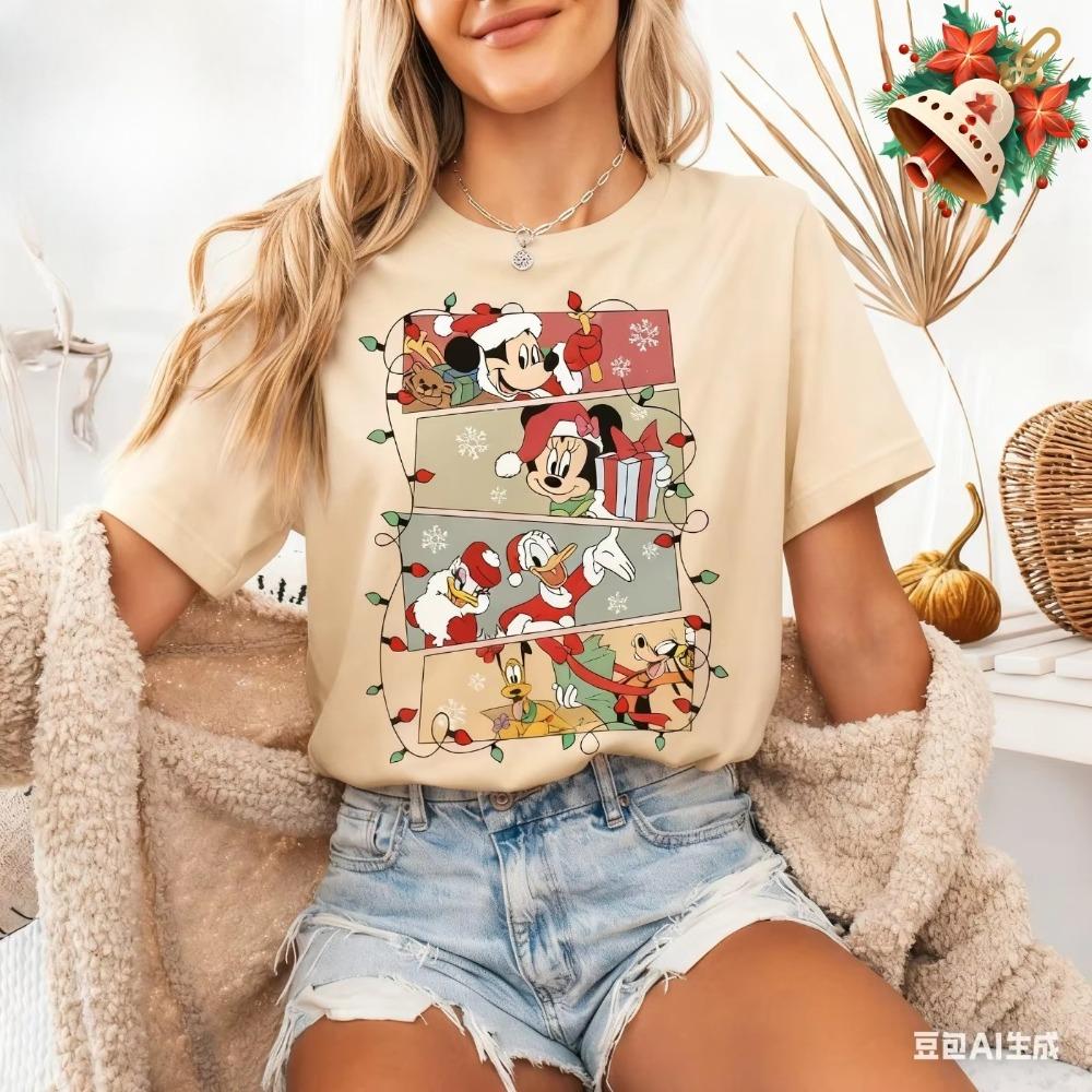 2025 Christmas Mouse Women Unisex Summer TShirt Family Matching Set Casual Unisex LooseFit ShortSleeve Top Y2K