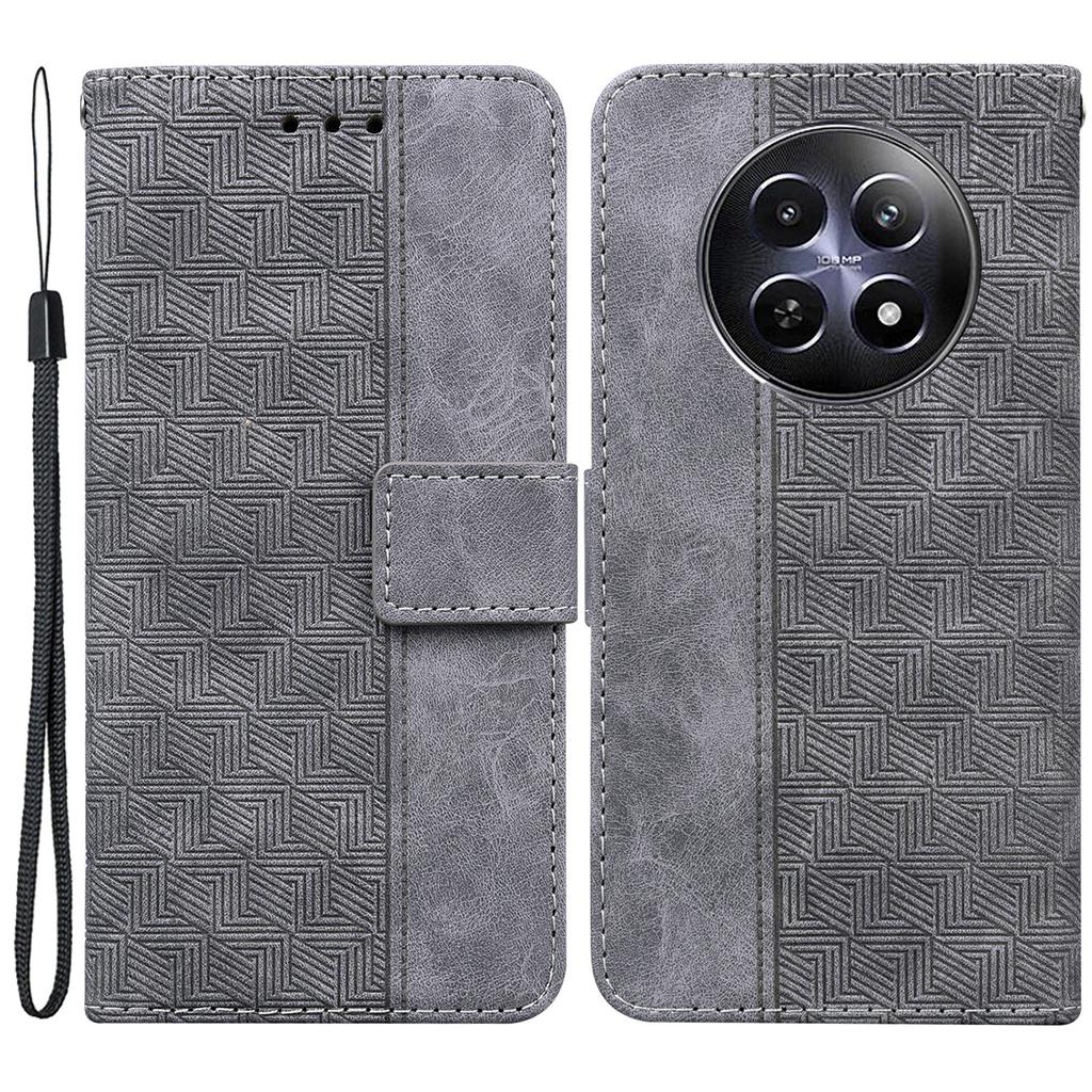For Realme 12 5G/12x 5G Leather Phone Case Geometry Imprinted Flip Stand Cover