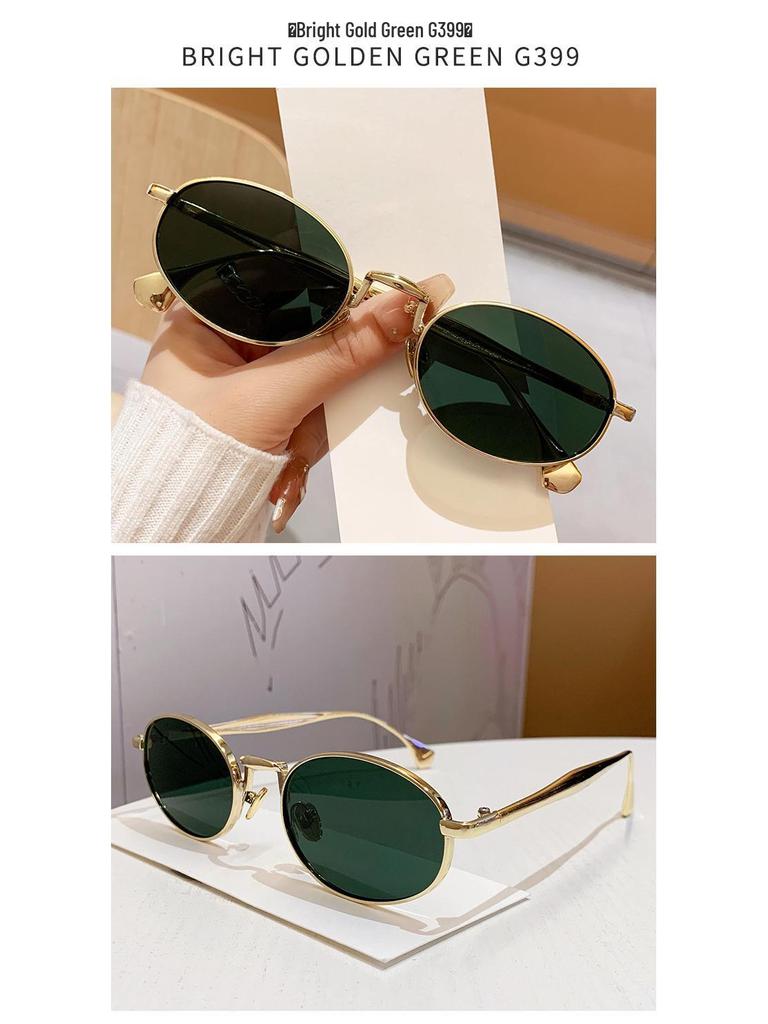 Retro Fashion Metal Oval Frame Sunglasses - Unisex European & American Street Style