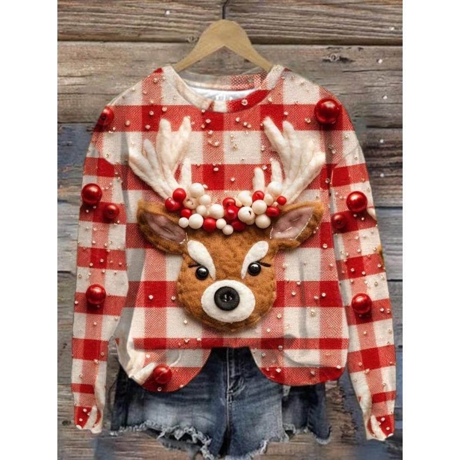 Women Christmas Top O Neck Long Sleeve 3d Print T Shirt