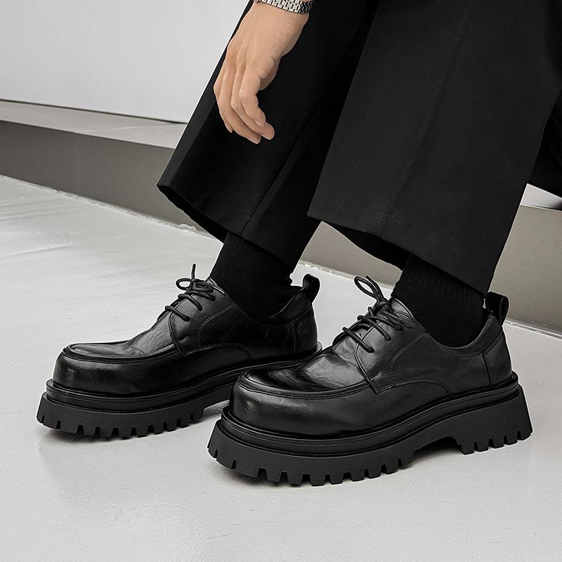 Fashion Retro Solid-Color Leather Men's Oxford Shoe Thick-Soled Anti-Slip Lace-Up Flat Shoe Autumn And Winter Casual Formal Office Shoes