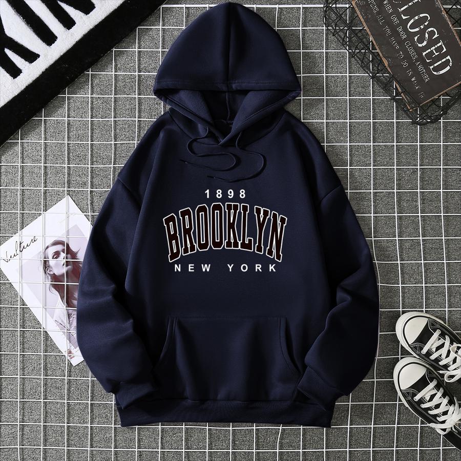 Fall Winter Oversized Women's Fleece Hoodie Sweatshirt with Hood Hot Sale Brooklyn Printed Couple Matching Sports Shirt
