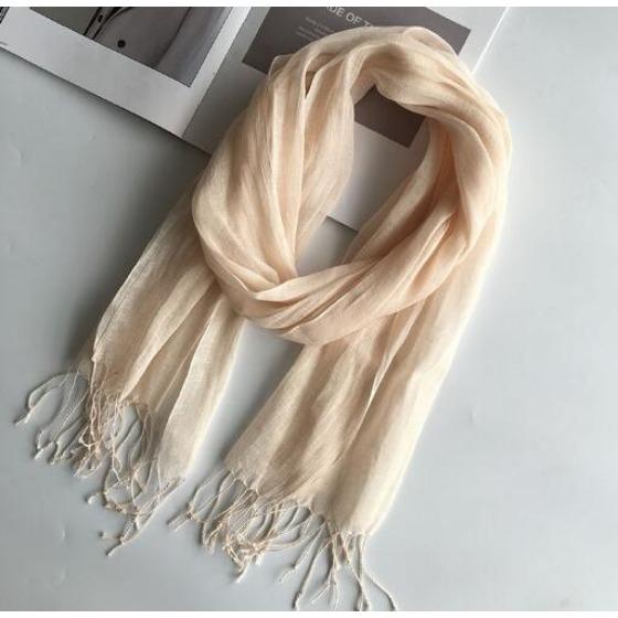 55*180cm Fashion Soft Solid Women 100% Linen Flax Tassel Scarf Summer Travel Sunscreen Long Shawl Elegant Hijab Women Foulard
