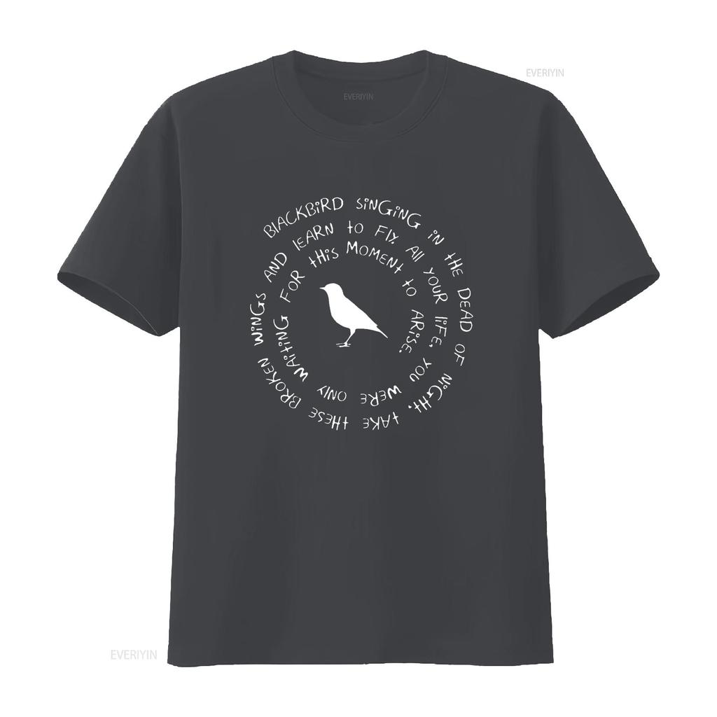 Blackbird Singing In The Dead of Night Bird Lyrics T Shirt Vintage Washed Unisex Stretched Casual Top For Everyday Wear Fashion