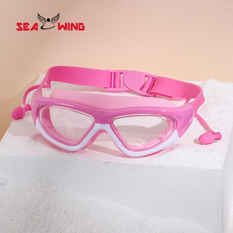 

Children s swimming goggles for boys and girls, professional high-definition waterproof anti-fog one-piece earplug goggles, diving and swimming SJT1905E Rose red and whi