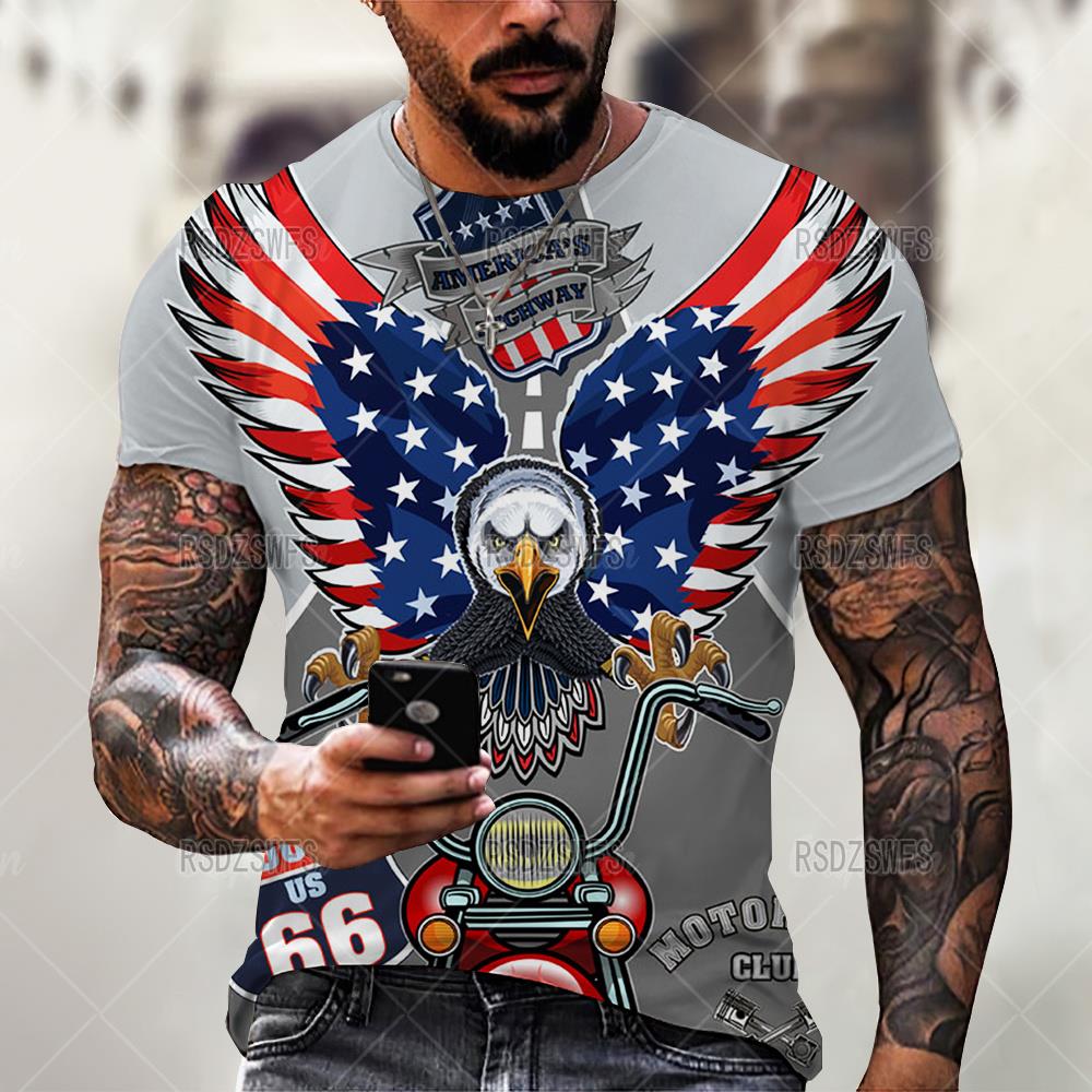 

Модная мужская футболка с американским флагом, летняя свободная футболка большого размера с короткими рукавами в стиле ретро, ​​топы с буквенным принтом American Route 66, футболки