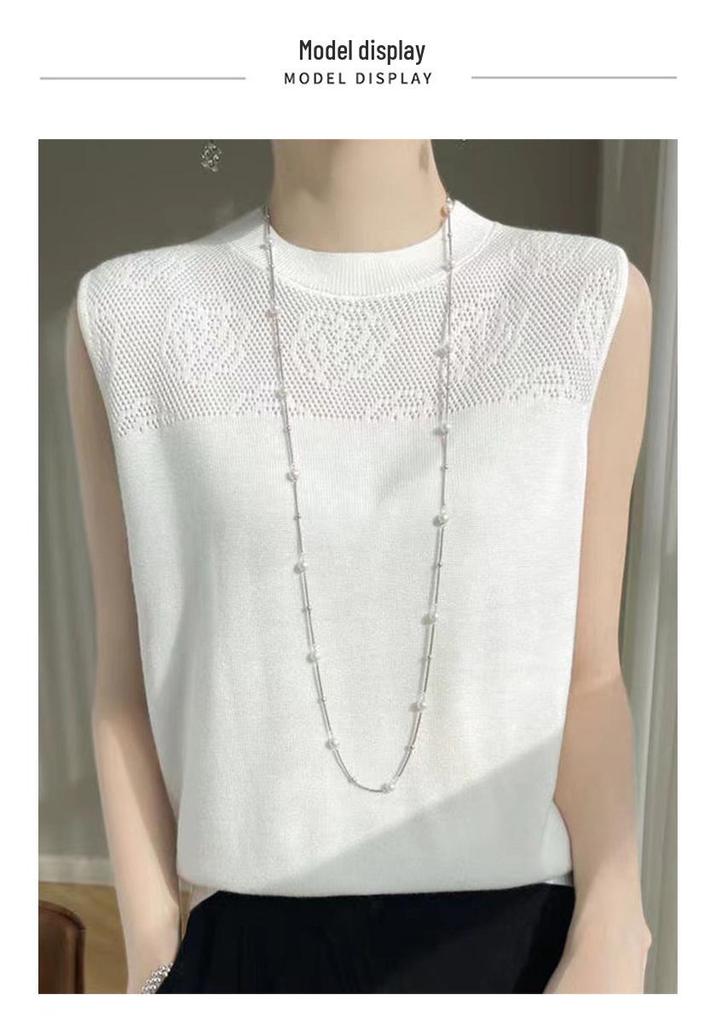 Women's 2024 Spring Ice Silk 3D Crochet Knit Vest – Loose, Round Neck, Short Style