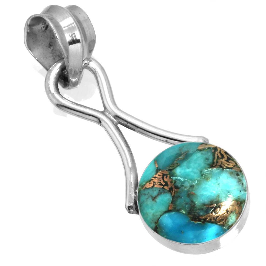 925 Sterling Silver Pendant Women Gemstone Handmade Jewelry Birthday Gift Blue Green Purple Copper Turquoise Pearl Lapis Mother Of Pearl Cocktail