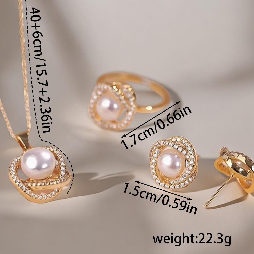 4pcs Rhinestone Zircon Set Including Necklace, Earrings, Ring, Vintage Elegant Necklace Adorned With Faux Zircons In Petals Spri