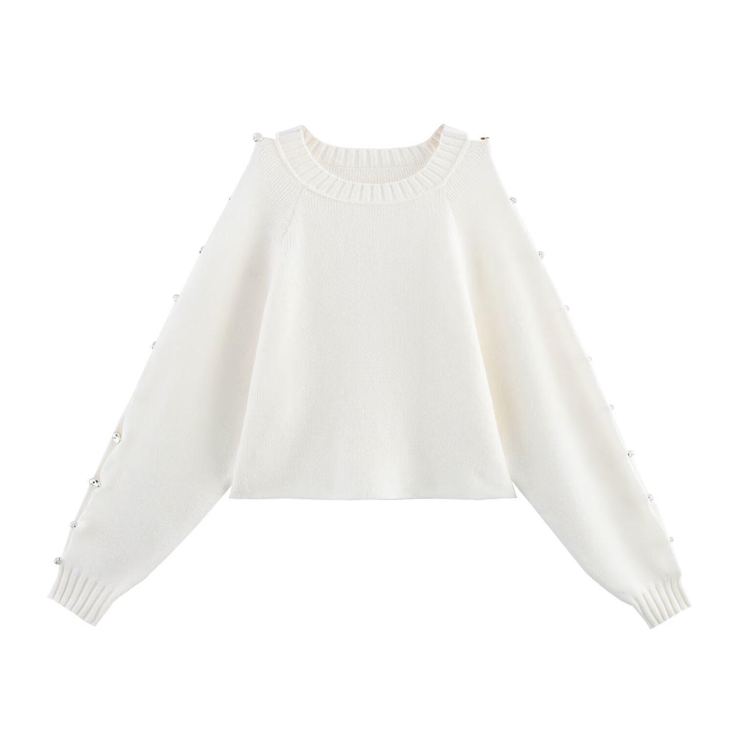 

Женский трикотажный пуловер с длинным рукавом и круглым вырезом Medium белый