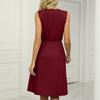 Women's Spring and Summer Solid Color V-neck Lace Stitching Waist Dress Without Cuff Bag