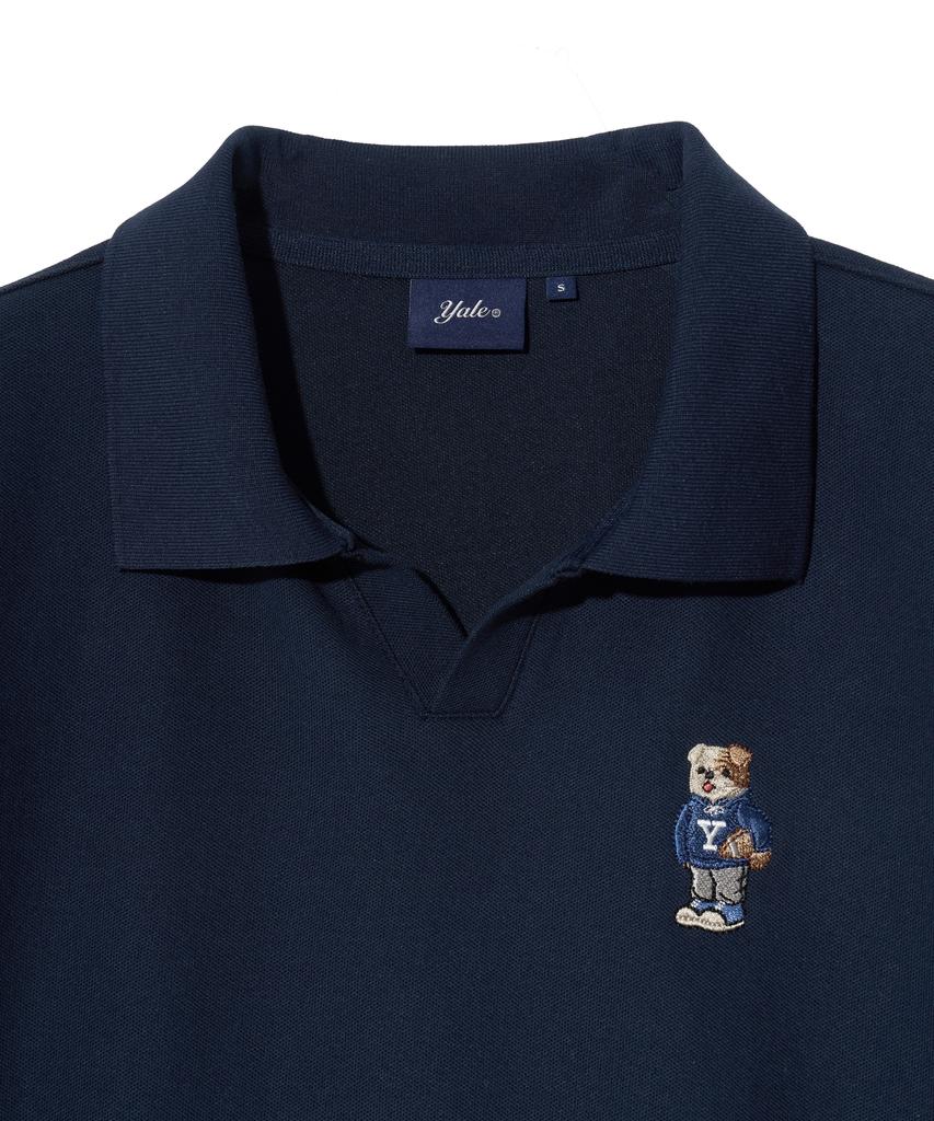 YALE Women'S Embroidery Dan Quick Dry Pique Slit Neck Shirt Navy