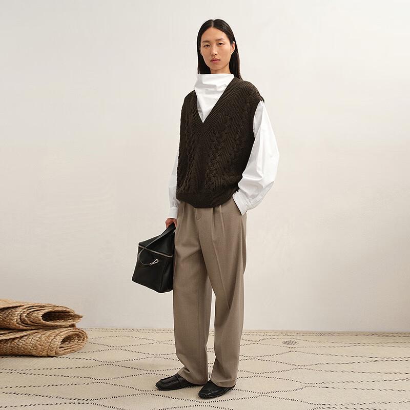 LESS 2025 Winter Wool Blend Faux Two-Piece Knit Sweater