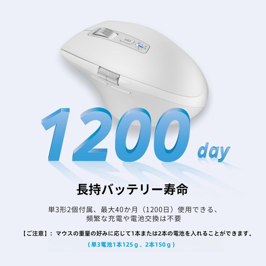 INFINMIND Wireless Bluetooth Mouse with Side Thumb DPI Easy AA Batteries White High-Speed Scrolling, Scrolling, Switching, Multi-Device Compatible,