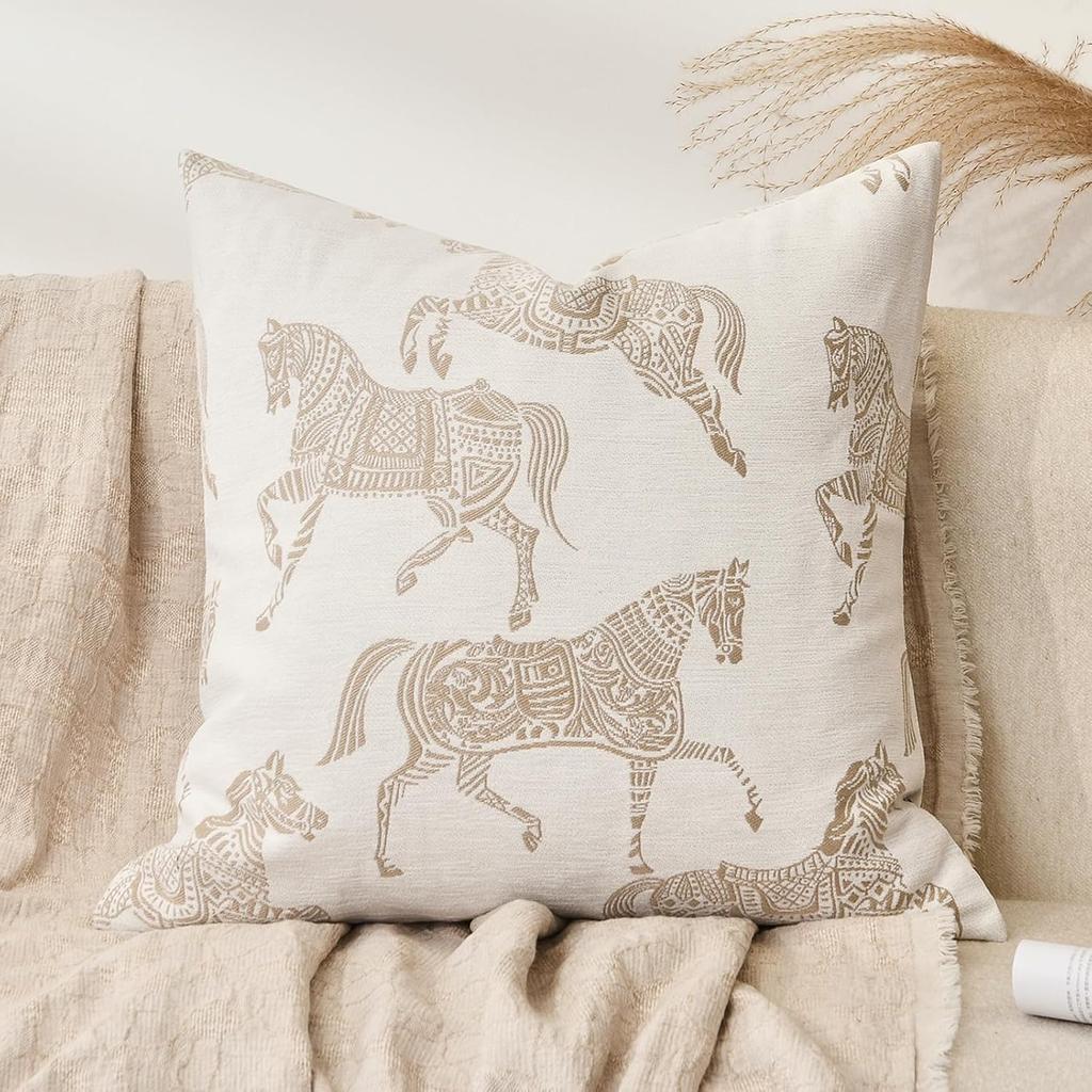 Lumbar Pillow Covers 12x20 inches, Double Sided Horse Pattern Chenille Jacquard Embroidered Decorative Throw Pillows Cover, Luxury Couch Cushion