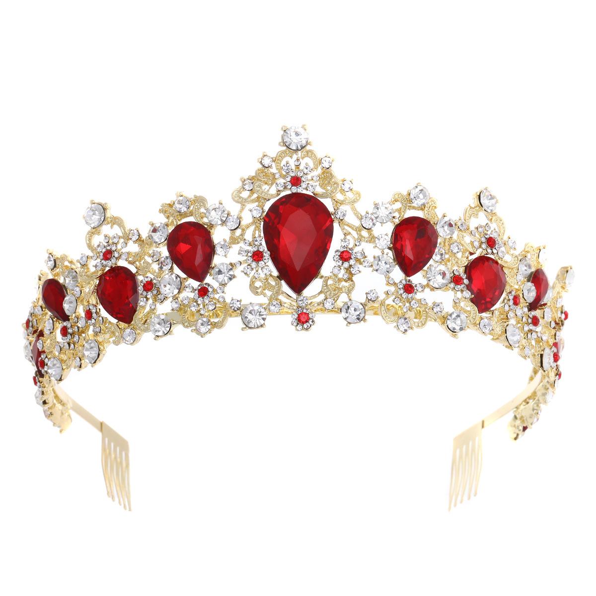 

Bridal Crown with Comb Red Large Water Drop Crystal Hair Comb Headdress Wedding Accessories Crown Comb